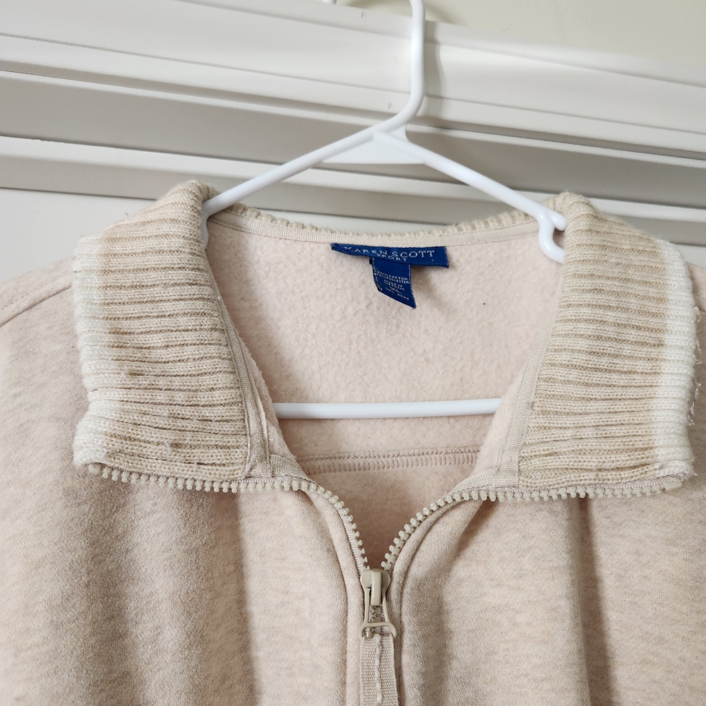 Karen Scott Sport - Ladies XL Cream Zip-Up Sweater Jacket with Ribbed Collar - Picture 3 of 5
